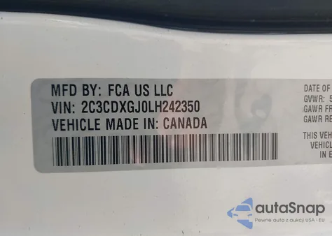 2020 Dodge Charger Scat Pack Rwd z USA, uszkodzony, nr VIN 2C3CDXGJ0LH242350